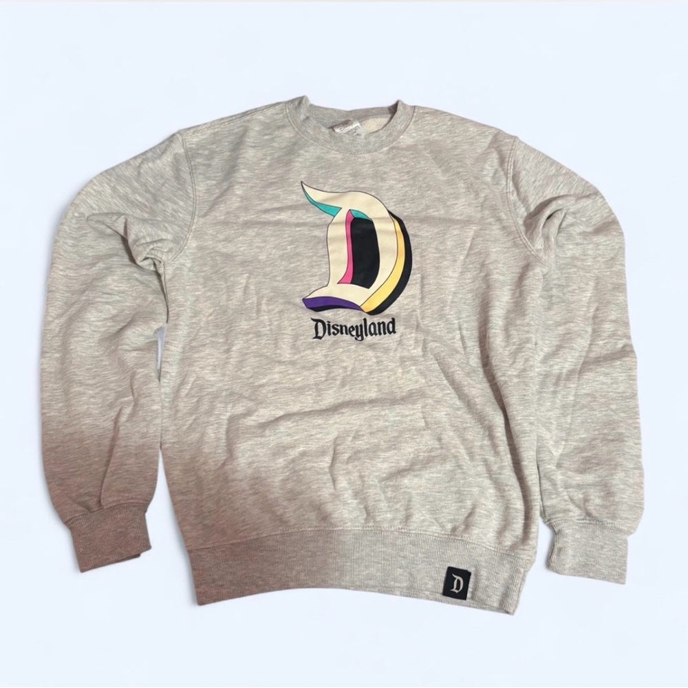 Disneyland Gray Crewneck Sweatshirt with Retro Multicolor 'D' Logo